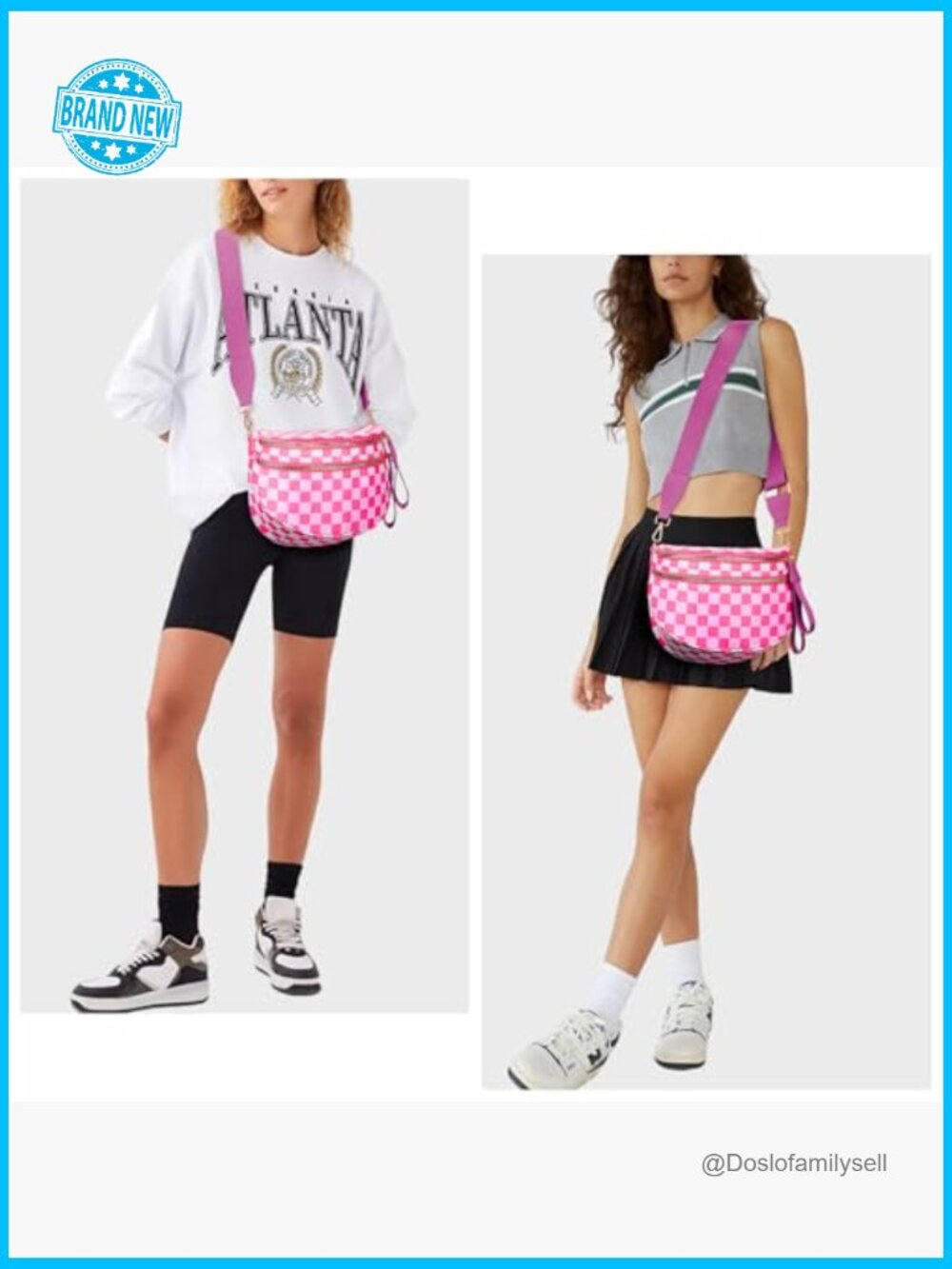 Checkered Nylon Crossbody Bum Bag Adjustable Strap Travel Everyday Purse - Picture 2 of 7